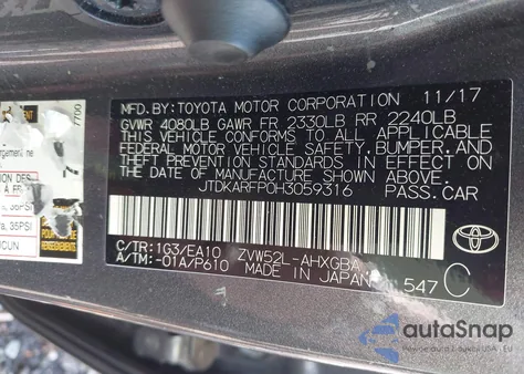 2017 Toyota Prius Prime Premium из США, поврежденный, VIN JTDKARFP0H3059316